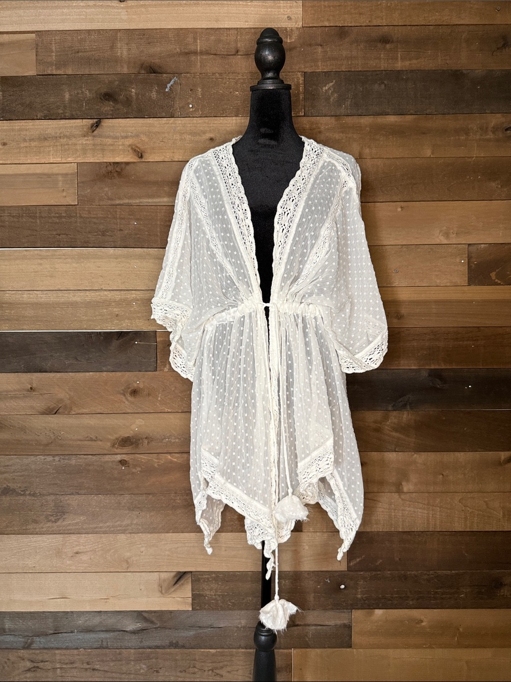 Abercrombie & Fitch White Lace Dotted Cover-Up with Tassels